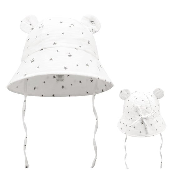 Krdevn Baby Floral Print Bear Ear Bucket Hat UPF50+ Adjustable Chin Toggle Wide Brim Sun Fisherman Cap Size:S