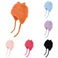 thumbnail image 1 of Krdevn Baby Fuzzy Knit Earflap Hat Cute 3D Cat Ears Soft Plush Warm Winter Hat with Chin Straps Windproof Stretchy Beanie Cap for Toddler Boys Girls Daily Outdoor Wear, 1 of 4