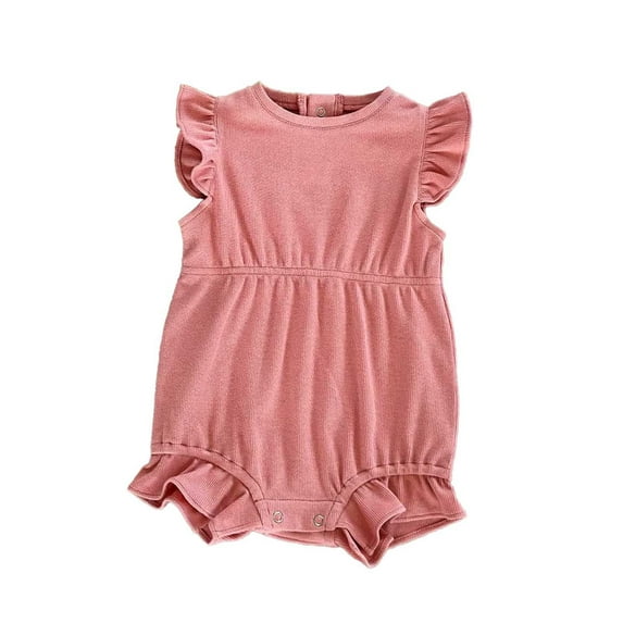 Krdevn Baby Girls' 2-Piece Outfit, Ribbed Ruffle Romper with Matching Bow Headband, Soft Summer Bodysuit for & Infants,0-3 Months