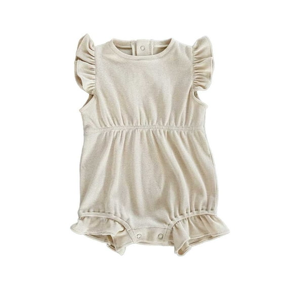 Krdevn Baby Girls' 2-Piece Outfit, Ribbed Ruffle Romper with Matching Bow Headband, Soft Summer Bodysuit for & Infants,12-18 Months