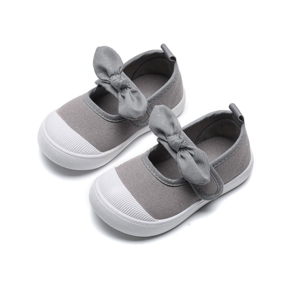Krdevn Baby Girls' Canvas Mary Jane Flats Striped Bow Hook Loop Closure Breathable Lightweight First Walking Shoes for Toddlers,Sizes 12-15 Months