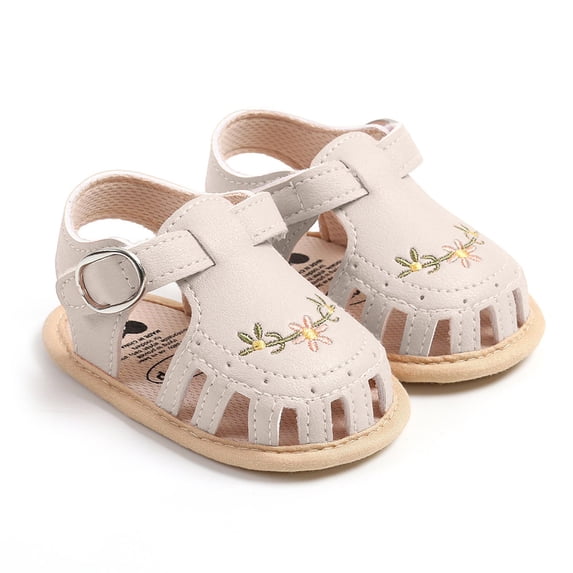 Krdevn Baby Girls' Floral Embroidery Sandals, Fringe Soft Sole Walking Shoes, Breathable Summer Casual Shoes,12-18 Months