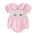 thumbnail image 1 of Krdevn Baby Girls Gingham Golf Embroidered Romper Flutter Collar Short Sleeve Bodysuit,6-12 Months, 1 of 6
