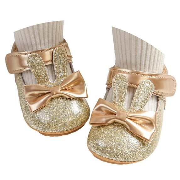 Krdevn Baby Girls' Glitter Bunny Mary Jane Shoes, Bow Soft Sole First Walkers, Breathable Lightweight Crib Shoes,6-12 Months