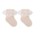 thumbnail image 1 of Krdevn Baby Girls' Lace Ruffle Socks, Soft Breathable Mesh Fabric, Double Layer Lace Trim Socks for Everyday Wear,6-8 Years, 1 of 2