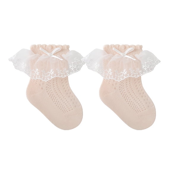 Krdevn Baby Girls' Lace Ruffle Socks, Soft Breathable Mesh Fabric, Double Layer Lace Trim Socks for Everyday Wear,6-8 Years