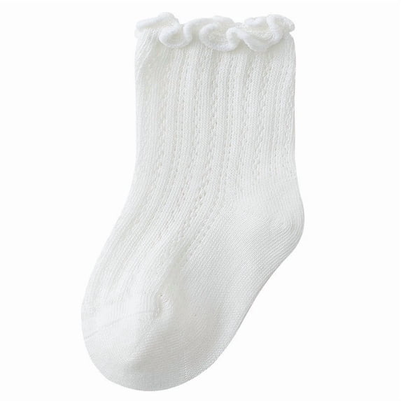 Krdevn Baby Girls' Mesh Socks, Summer Thin Breathable Mid-Calf Socks with Ruffled Wooden Ear , Soft Boneless Design for Toddlers,3-5 Years