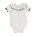 thumbnail image 1 of Krdevn Baby Girls' Short Sleeve Bodysuit, Ribbed Knit Ruffled Romper, Soft Stretchy Casual One-Piece Outfit for Infants,3-6 Months, 1 of 5