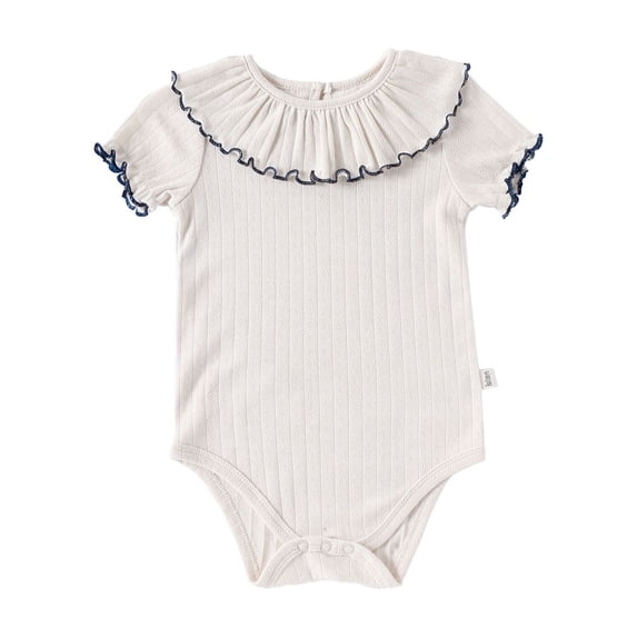Krdevn Baby Girls' Short Sleeve Bodysuit, Ribbed Knit Ruffled Romper, Soft Stretchy Casual One-Piece Outfit for Infants,3-6 Months
