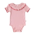 thumbnail image 1 of Krdevn Baby Girls' Short Sleeve Bodysuit, Ribbed Knit Ruffled Romper, Soft Stretchy Casual One-Piece Outfit for Infants,3-6 Months, 1 of 3