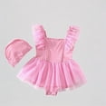 thumbnail image 1 of Krdevn Baby Girls Two Piece Swimsuit Set Soft Square Neck Tulle Ruffle Strap Layered Tulle Skirt Matching Cap UPF 50+ Summer Beach Pool Swimwear,7-8 Years, 1 of 4
