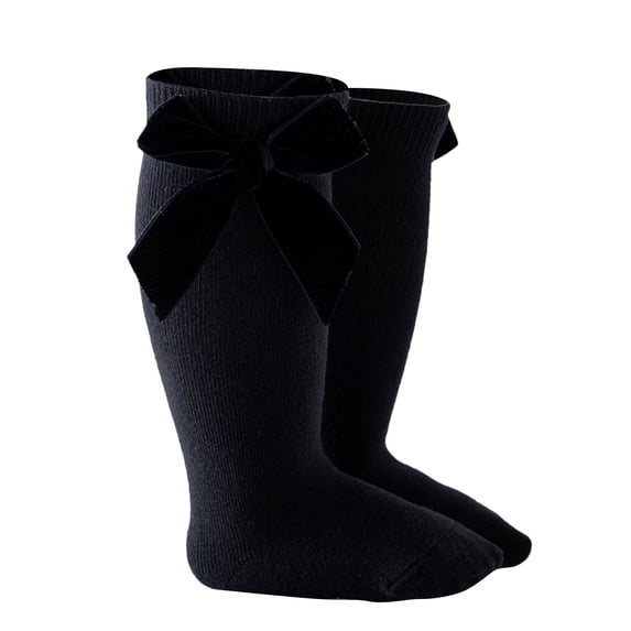 Krdevn Baby Girls Velvet Bow Knee High Socks Solid Color Soft Stretchy Princess Mid Calf Socks for Toddler Kids