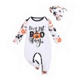 thumbnail image 1 of Krdevn Baby Halloween Bat & Pumpkin Print Romper with Hat - Soft Casual Pullover Jumpsuit,Size:3-6 Months, 1 of 9