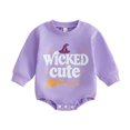 thumbnail image 1 of Krdevn Baby Halloween Long Sleeve Bodysuit Wicked Cute Witch Hat Broom Print Soft Romper Newborn Holiday Outfit,6-12 Months, 1 of 6