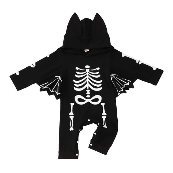 Krdevn Baby Halloween Romper - Cute Bat Print Hooded Jumpsuit, Soft Unisex for Infants, Cozy Toddler Outfit with Fun Design,Size:3-6 Months