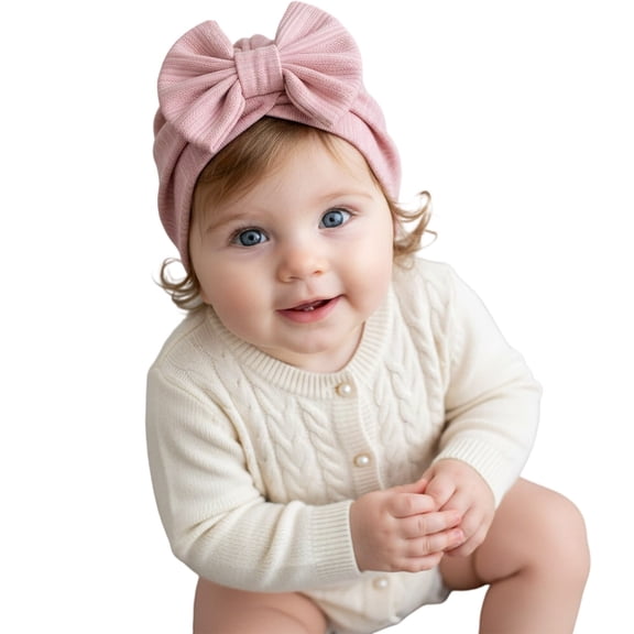 Krdevn Baby Hat with Soft Bow Cute Waffle Stripe Toddler Warm Winter Knit Beanie for Girl Boy,0-24 Months