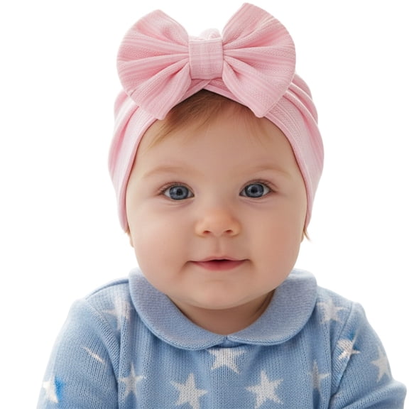 Krdevn Baby Hat with Soft Bow Cute Waffle Stripe Toddler Warm Winter Knit Beanie for Girl Boy,0-24 Months