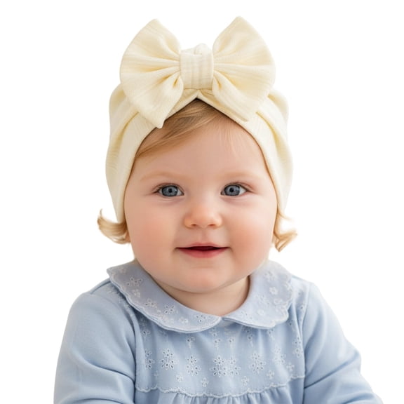 Krdevn Baby Hat with Soft Bow Cute Waffle Stripe Toddler Warm Winter Knit Beanie for Girl Boy,0-24 Months