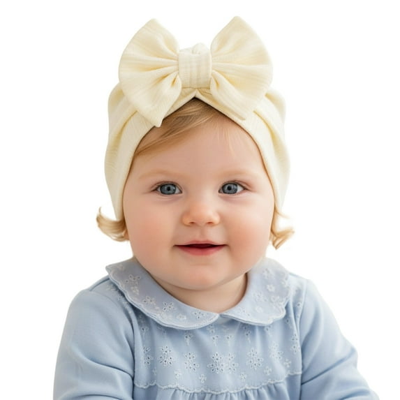 Krdevn Baby Hat with Soft Bow Cute Waffle Stripe Toddler Warm Winter Knit Beanie for Girl Boy,0-24 Months