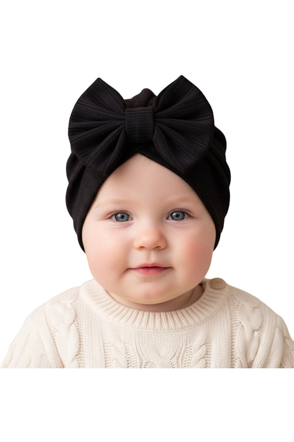 Baby Hat with Soft Bow Cute Waffle Stripe Toddler Warm Winter Knit Beanie for Girl Boy,0-24 Months