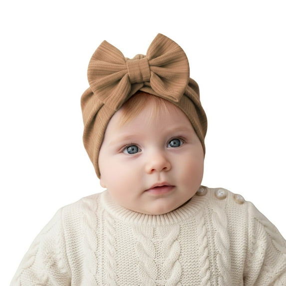 Krdevn Baby Hat with Soft Bow Cute Waffle Stripe Toddler Warm Winter Knit Beanie for Girl Boy,0-24 Months