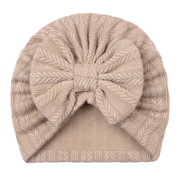 Krdevn Baby Knit Hat - Wheat Stripe with Soft Bow, Cozy Headwear,0-24 Months