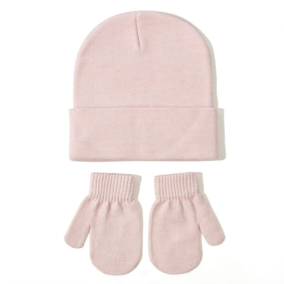Krdevn Baby Knit Hat and Mittens Set Solid Color Warm Winter Beanie for Versatile Outfit,S