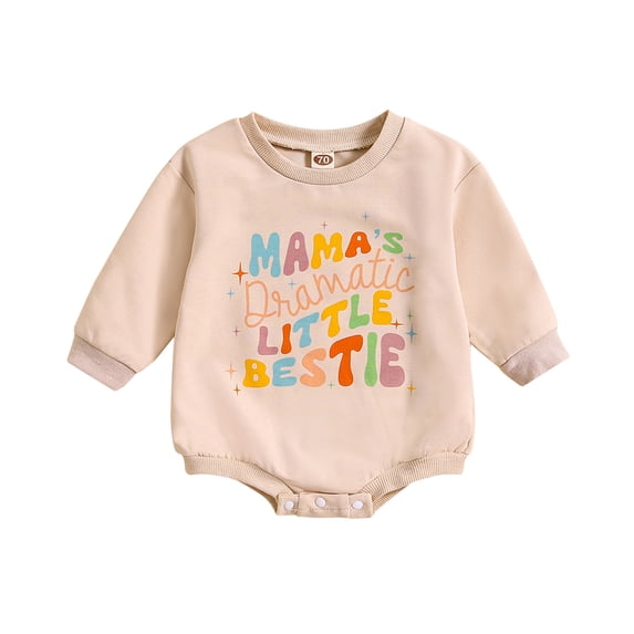 Krdevn Baby Long Sleeve Bodysuit Mama's Dramatic Little Bestie Colorful Letter Print Soft Newborn Romper for Boys Girls,6-12 Months