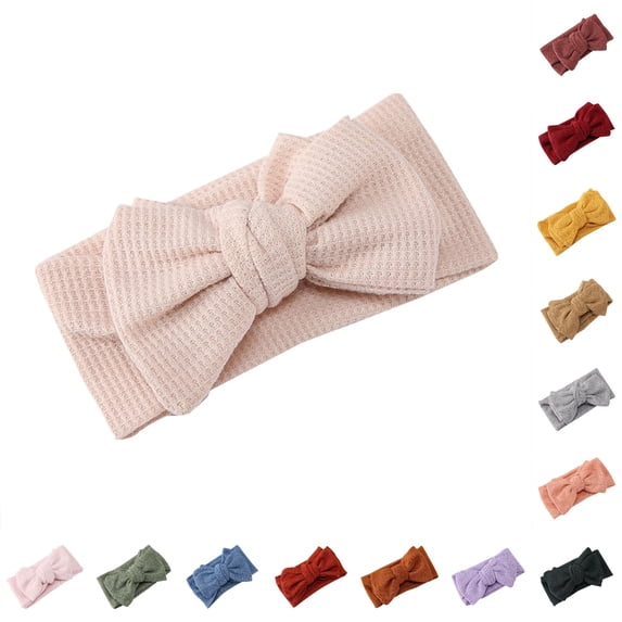 Krdevn Baby Oversized Bow Headband Waffle Knit Fabric Soft Stretchy Breathable Wide Turban Hair Accessory for Girls Daily Photography Outfit Matching