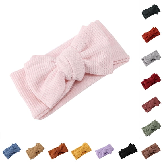 Krdevn Baby Oversized Bow Headband Waffle Knit Fabric Soft Stretchy Breathable Wide Turban Hair Accessory for Girls Daily Photography Outfit Matching