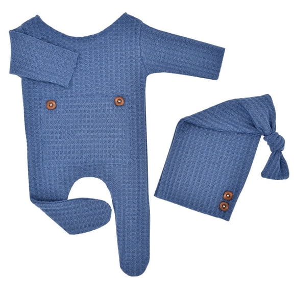Krdevn Baby Photography Prop Footed Romper Button Overalls Hat Set