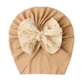 thumbnail image 1 of Krdevn Baby Ribbed Turban Hat Gold Polka Dot Bow Soft Stretch Lightweight Cap for and Toddlers, 1 of 2