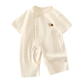 thumbnail image 1 of Krdevn Baby Short-Sleeve Jacquard Romper, Summer Thin Onesie with Front Snap Buttons & Bear Embroidery, Comfortable Crawling Suit,0-2 Months, 1 of 3