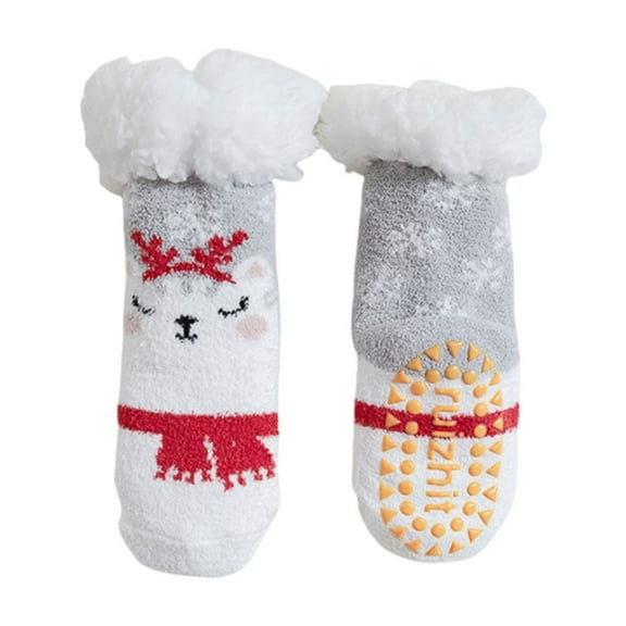 Krdevn Baby Slipper Socks Lined Warm Soft Non Skid Cartoon Print for Toddler Indoor Gifts,0-2 Years