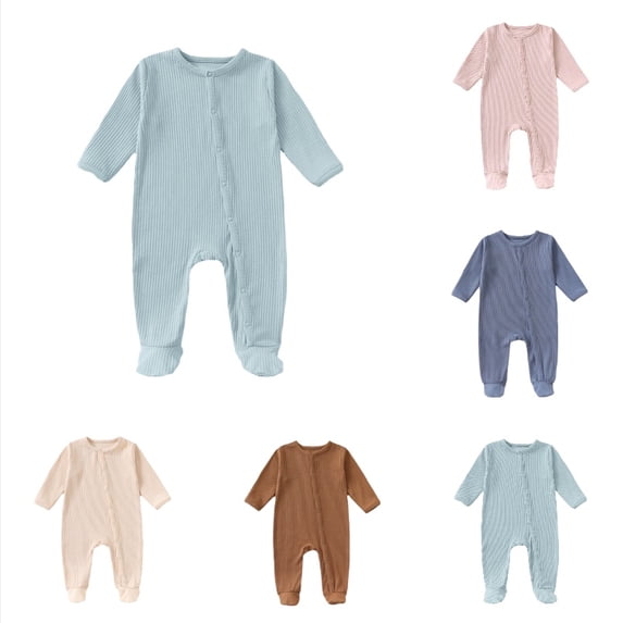 Krdevn Baby Snap Footed Jumpsuit, Long Sleeve Solid Romper, Soft Warm Crawling Outfit for Fall Winter,Light Green
