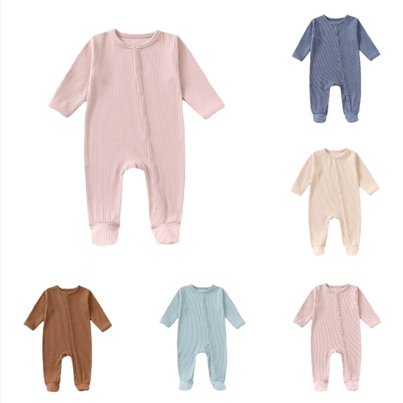 Krdevn Baby Snap Footed Jumpsuit, Long Sleeve Solid Romper, Soft Warm Crawling Outfit for Fall Winter,Pink