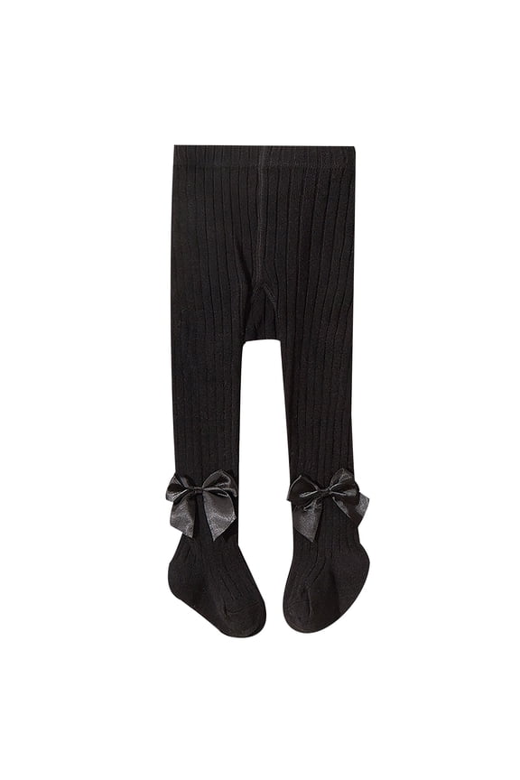 Baby Socks - Baby Girls' Tights with Bow Design Soft Stretchy Leggings for Toddler Comfortable Everyday Wear Casual Outfit - Socks for Baby Girl,Color:Black,Size:1-2 Years