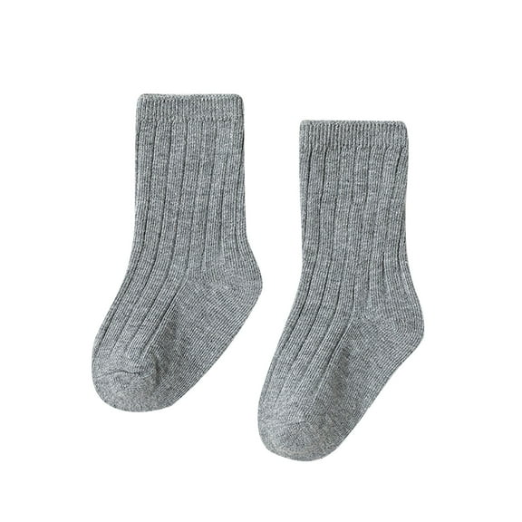 Krdevn Baby Socks - Children's Socks Boys and Girls Cotton Socks Double Needle Mid Calf Baby Solid Color Socks - Socks for Baby Girl,Color:Grey,Size:0-6 Months