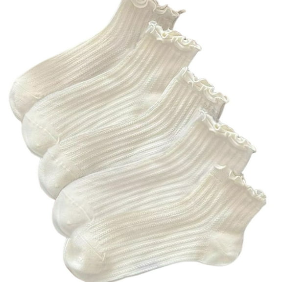 Krdevn Baby Socks - Kids Socks for Girls Comfortable Mid Calf Socks with Ruffled Edge for Big Kids Breathable Lightweight for Everyday Wear 5 Packs - Socks for Baby Girl,Color:White,Size:2-5 Years