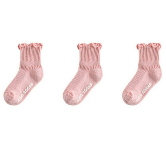 Krdevn Baby Socks - Kids Socks Non Soft Breathable Toddler Ankle Socks Cute Lace Trim Crew Socks for Girls and Boys 3 Pack - Socks for Baby Girl,Color:Pink,Size:6-24 Months