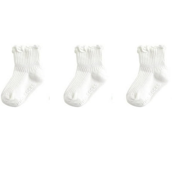 Krdevn Baby Socks - Kids Socks Non Soft Breathable Toddler Ankle Socks Cute Lace Trim Crew Socks for Girls and Boys 3 Pack - Socks for Baby Girl,Color:White,Size:6-24 Months