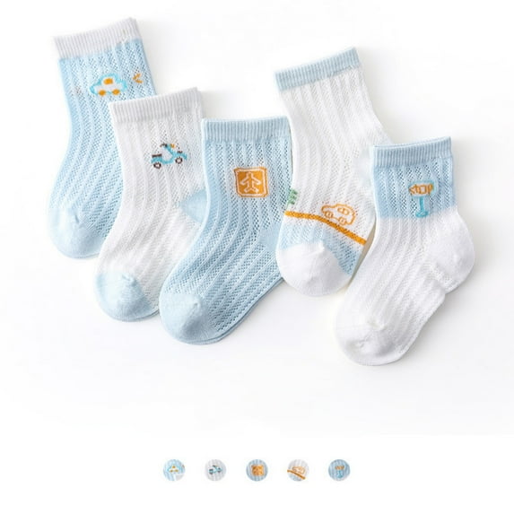 Krdevn Baby Socks - Socks Floor Socks Summer Socks Cartoon Thin Breathable Autumn Cartoon 5 Packs - Socks for Baby Girl,Color:Sky Blue1,Size:3-5 Years