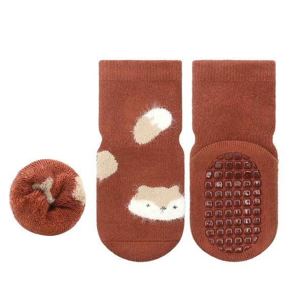 Krdevn Baby Socks - Toddler Baby Boys Girls Cartoon Non Crew Socks with Grip Botttom Cotton Thick Winter Warm Slipper Socks - Socks for Baby Girl,Color:Brown,Size:0-12 Months