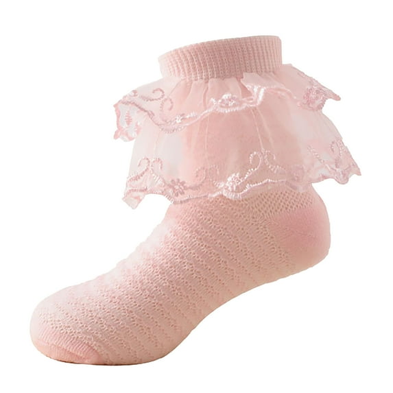 Krdevn Baby Socks - Toddler Socks Floor Socks Lace Socks with Ripple and Ruffle Socks for Toddler Girls - Socks for Baby Girl,Color:PK1,Size:1-3 Years