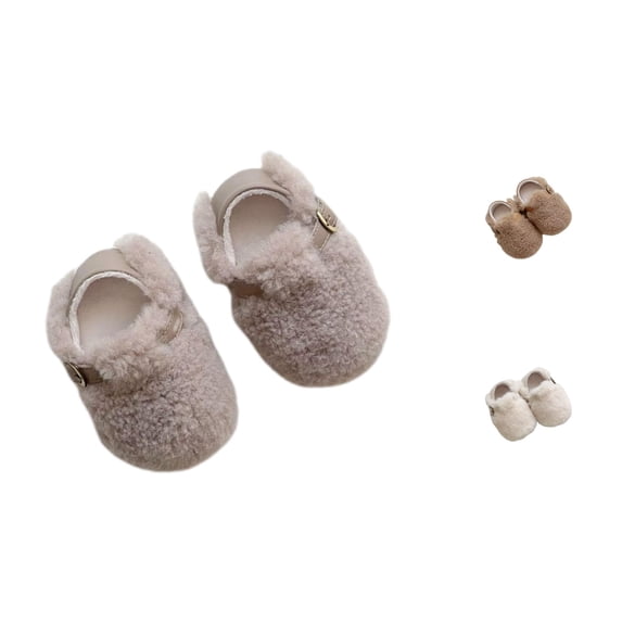 Krdevn Baby Solid Furry Shoes Adjustable Buckle Soft Sole Warm Infant Casual Slip On Shoes for Toddler Boys Girls,Grey