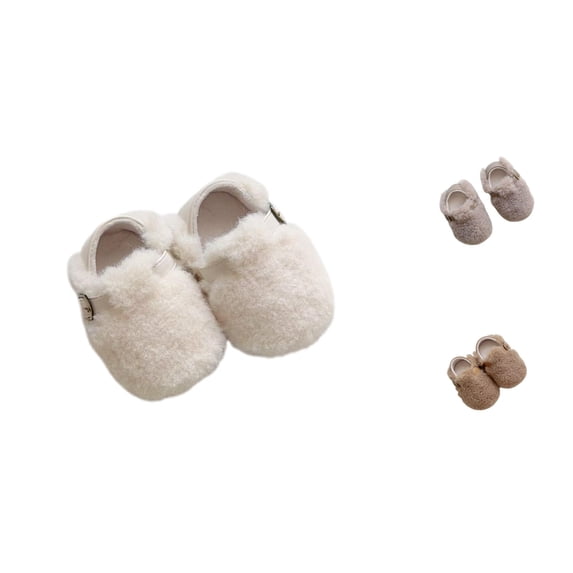 Krdevn Baby Solid Furry Shoes Adjustable Buckle Soft Sole Warm Infant Casual Slip On Shoes for Toddler Boys Girls,White