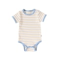 thumbnail image 1 of Krdevn Baby Striped Bodysuit, Ribbed Knit Short Sleeve Romper with Contrast Trim, Soft Comfortable Summer Playwear for Boys & Girls,12-18 Months, 1 of 3