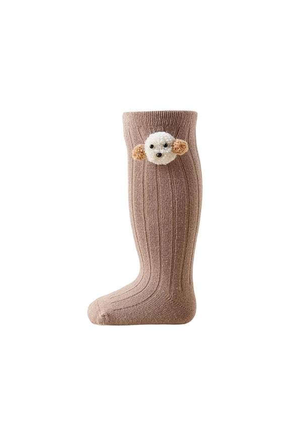 Krdevn Baby Toddler Solid Vertical Rib Knee High Socks 3D Poodle Puppy Decorative Stockings for Girls Size:0-2 Years