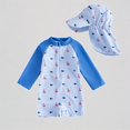 thumbnail image 1 of Krdevn Baby Unisex One Piece Rash Guard Swimsuit With Sun Hat Fish Print Raglan Sleeve Half Zip UPF 50+ Summer Beach Pool Swimwear,18-24 Months, 1 of 3