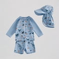 thumbnail image 1 of Krdevn Baby Unisex Three Piece Rash Guard Swimsuit Set Under the Sea Print Raglan Sleeve Half Zip Trunks Sun Hat UPF 50+ Summer Beach Pool Swimwear,12-18 Months, 1 of 7